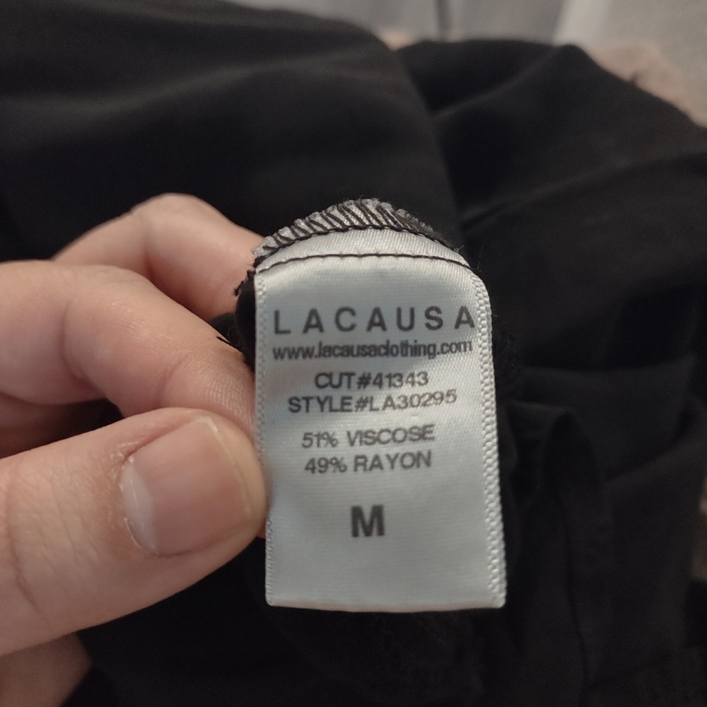 LACAUSA Black V Neck Short Sleeve Minimalist Dress - Picture 6 of 6